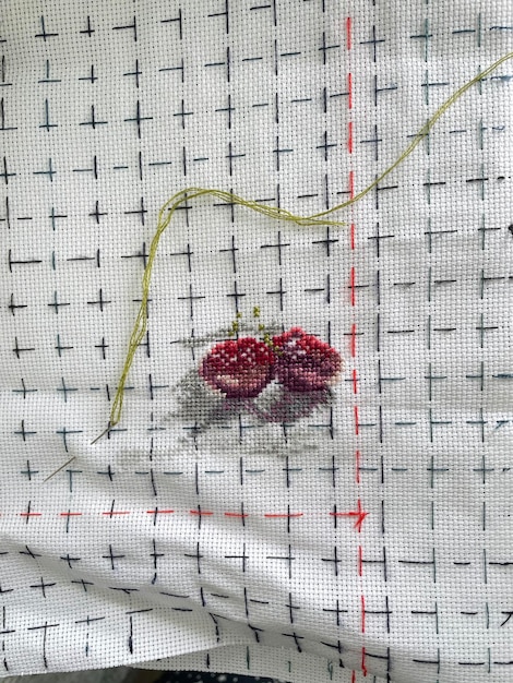 Vyšívaný detail na prírodnom plátne